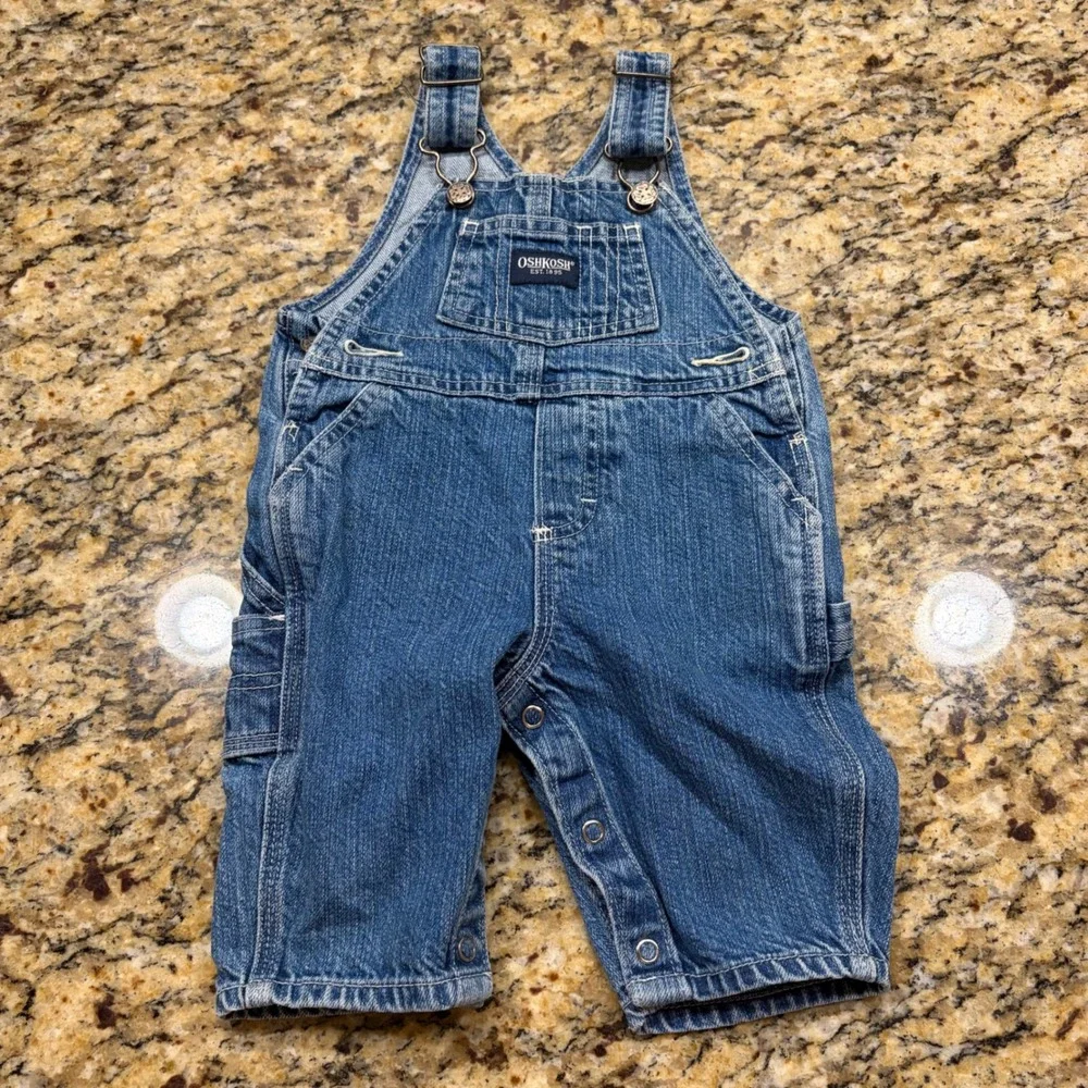 Vintage OshKosh Bgosh Kids Denim Overalls Med Wash Blue Carpenter Bibs 3-6M